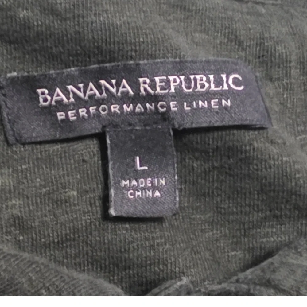 Banana Republic‎ Mens L Olive Green Performance Linen Short Sleeve Polo Shirt